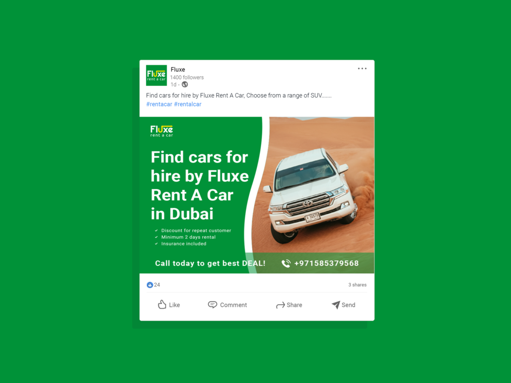 rent a car logo, social post