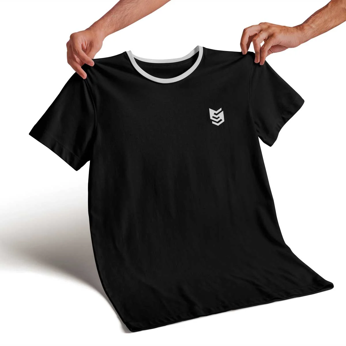 Modern letter m shield logo printed apparel for tech startup